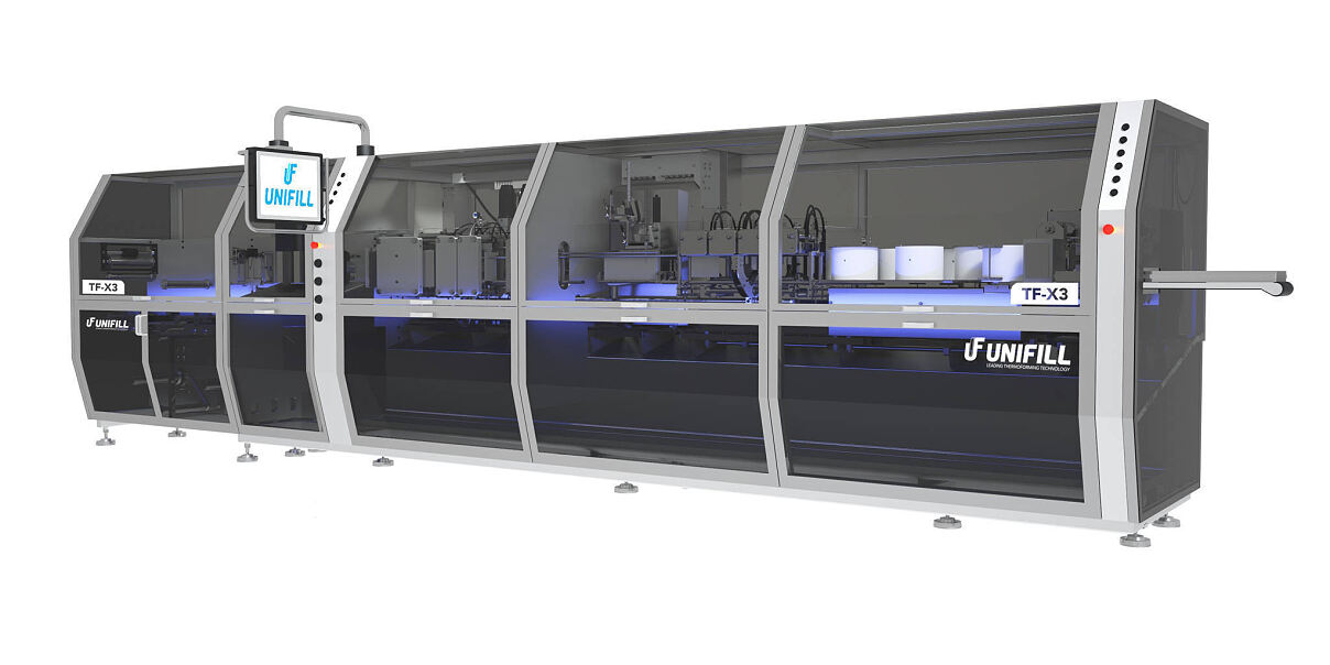 Vertikal-Thermoformmaschine TF-X3 von UNIFILL zum Abfüllen von flüssigen und halbfesten Produkten in Einzeldosis- Verpackungen für die Food- und Non-Food-Industrie (Bildquelle: UNIFILL Srl)
