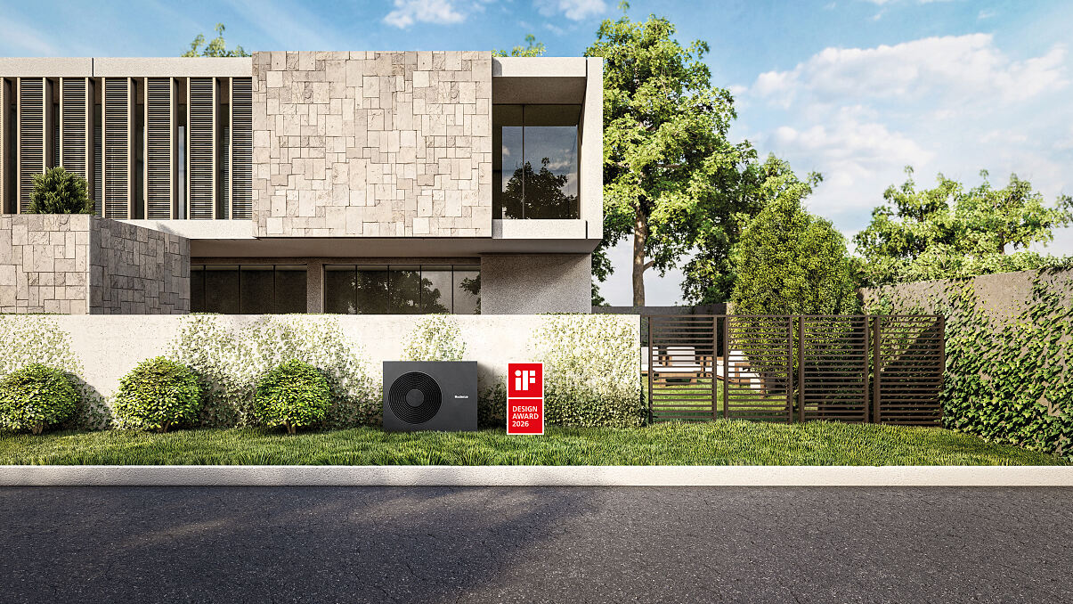 Die neue Buderus Wärmepumpen-Außeneinheit Logatherm WLW MBE+ AR hat den iF Design Award 2026 gewonnen.