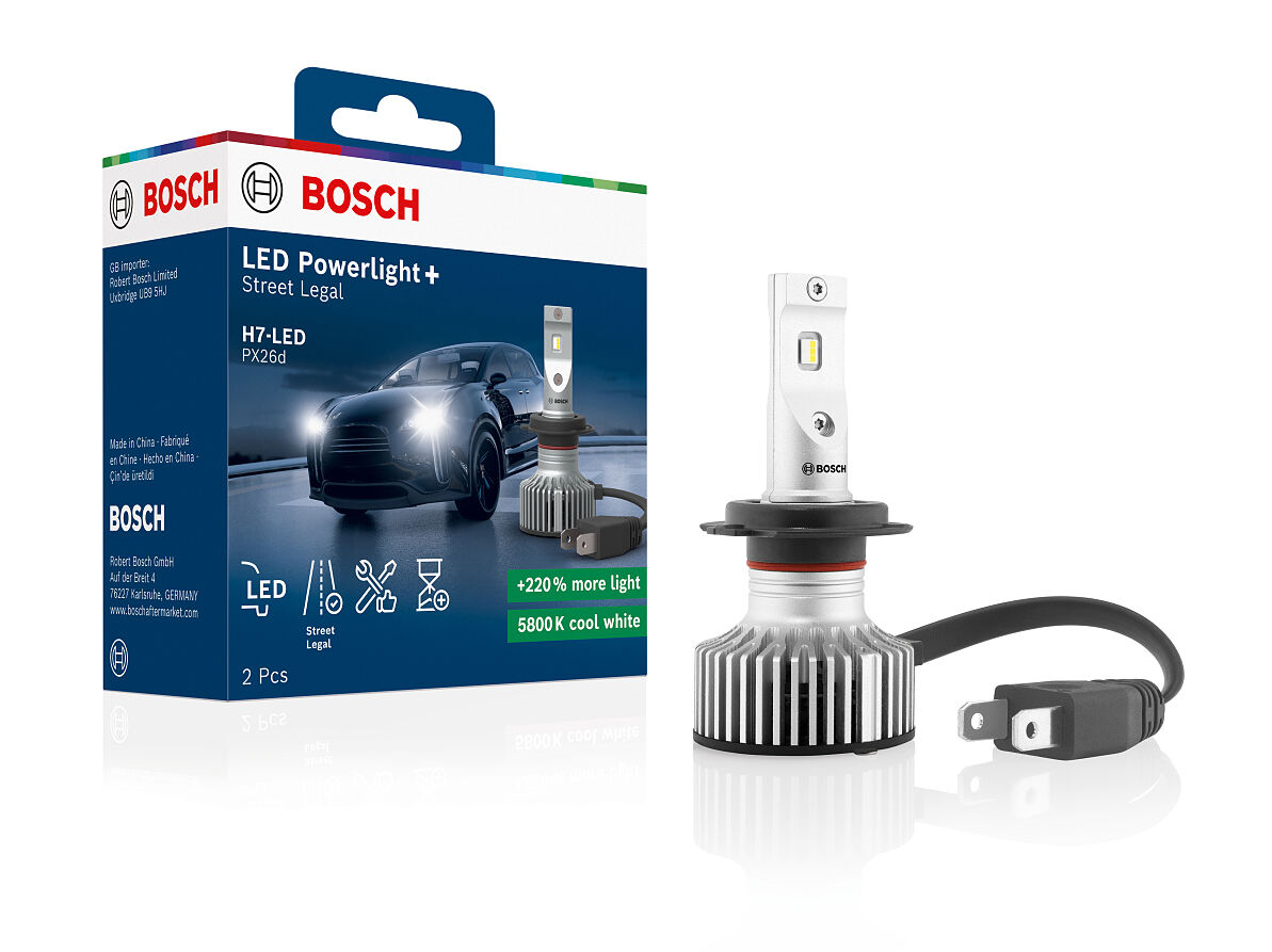 Mit der neuen LED Powerlight+ präsentiert Bosch ab Herbst 2025 seine erste legale LED-Nachrüstlösung für Halogenscheinwerfer.