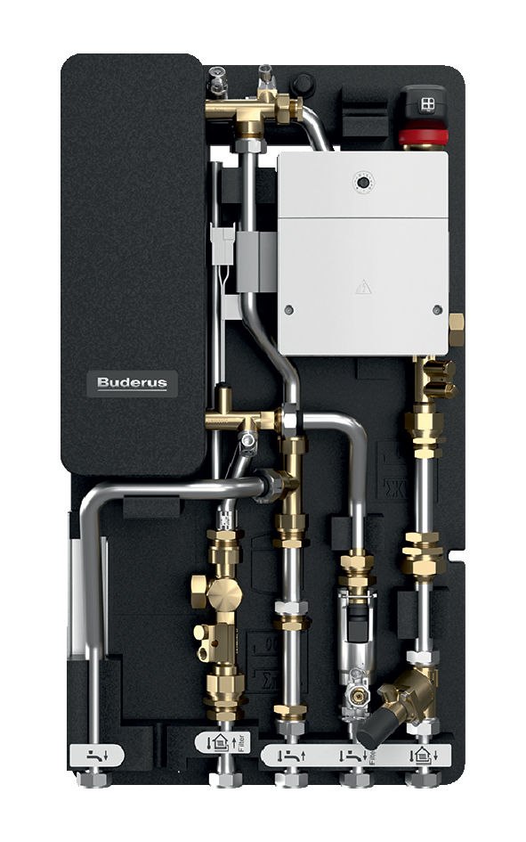 Vorteil der modularen Wohnungsstation: Das Basismodul für die Warmwasserbereitung lässt sich bei Bedarf mit einem Modul für einen gemischten oder ungemischten Heizkreis kombinieren. 