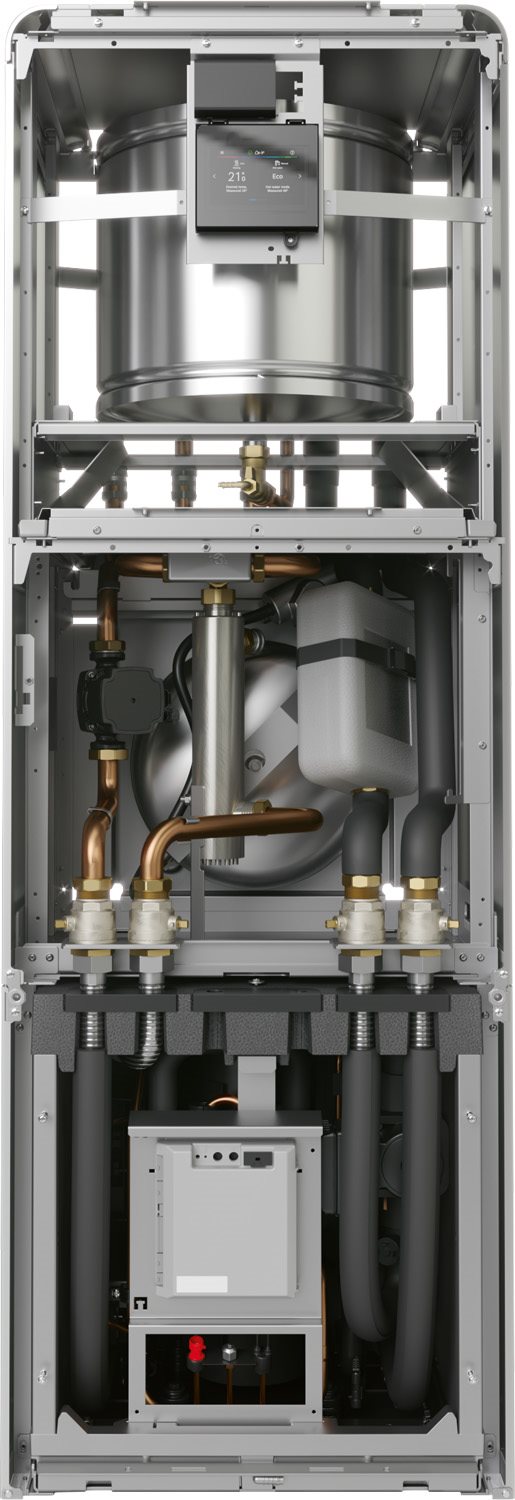 Bedienerfreundlichkeit weitergedacht: Das Gehäuse der Compress 7800i LW ist flexibel teilbar. So ist der Transport besonders einfach. Installateure profitieren bei Wartungs- und Reparaturarbeiten außerdem von der herausnehmbaren Kältekreisbox.