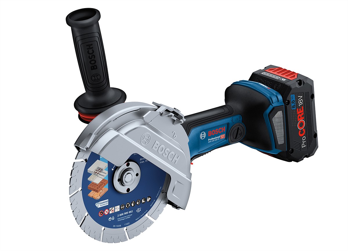 Neu im „Professional 18V System“: Großer Biturbo-Akku-Winkelschleifer GWS 18V-180 PC Professional von Bosch