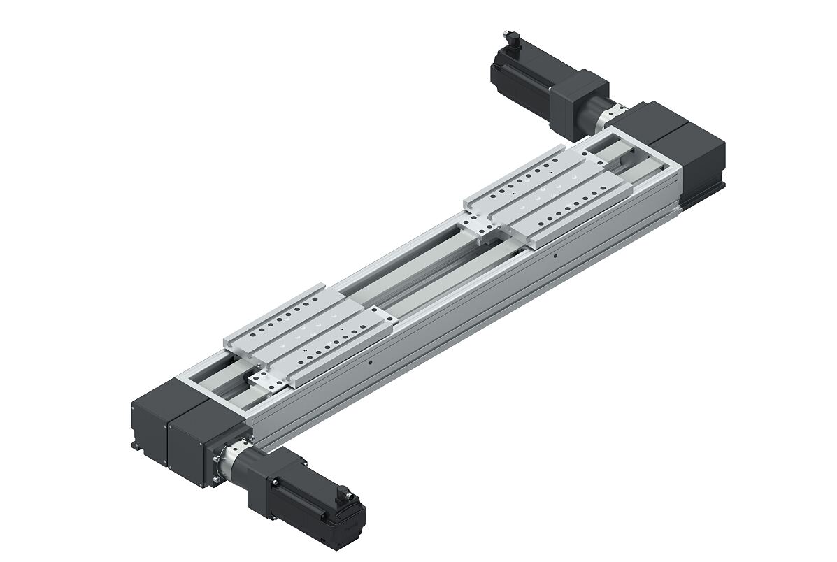 Große Nutzlasten dynamisch und präzise bewegen: Das performante Compactmodul mit Riemenantrieb CKR-280 verkürzt die Taktzeit durch zwei individuell verfahrbare Tischteile. 