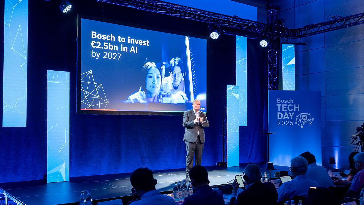 Dr. Stefan Hartung, Vorsitzender der Geschäftsführung der Robert Bosch GmbH, auf dem Bosch Tech Day 2025 in Feuerbach.